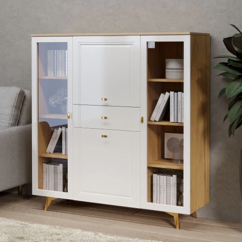 Шкаф-витрина Вега Сапфир 140, белый глянец