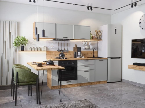 Прямая модульная кухня Фрейм-01 Grey Silk Дуб вотан 1782*2300*600