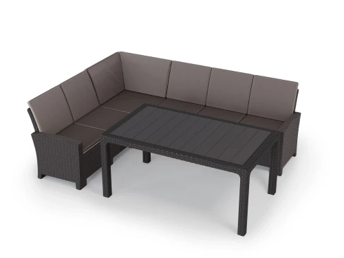 Комплект мебели под ротанг Калифорния “California“ с угловым диваном 240х188 см арт.80497 с подушками на спинку и столом 165х95 см