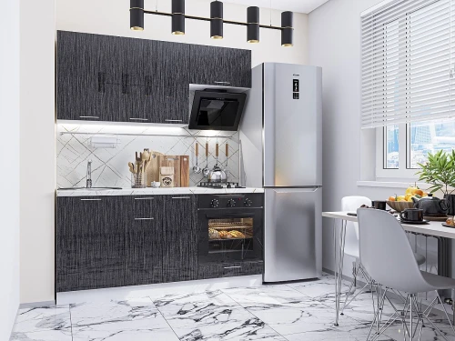 Модульный кухонный гарнитур Валерия-М-06 Черный металлик дождь