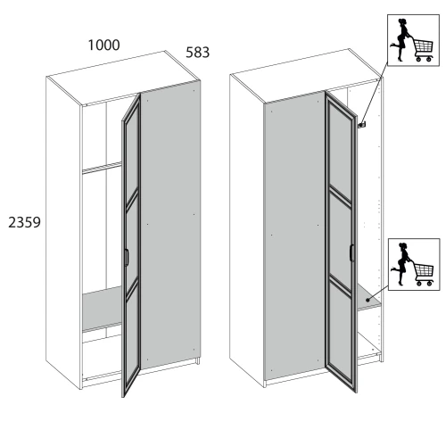 Серия модульных шкафов, Шкаф угловой 100/56. Цвет БЕЛЫЙ / ОРЕХ ЭЛИЯ СВЕТЛЫЙ