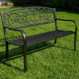 Скамейка уличная садовая двухместная Велком (Welcome), металл -сталь  -  Бронза