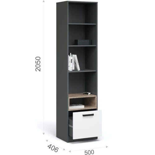 Шкаф-пенал «Квадро» 50 1д1ящ, Антрацит/Дуб эндгрейн/Шиншилла/Белый