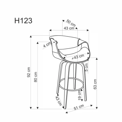 Стул барный HALMAR H123 серый/орех
