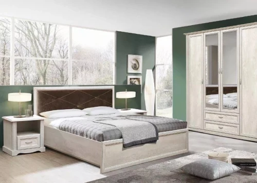 Кровать Сохо 32.26-01 (1400)с под. мех. бетон белый/бетон патина