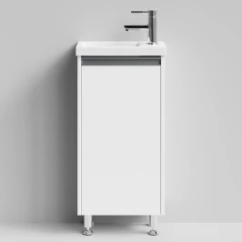 Тумба Бридж 40 напольный, ручка рейлинг, белый, правый Vodok с раковиной в комплекте