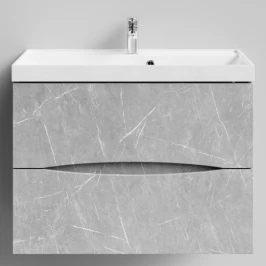 Тумба Лайт 80 подвесной, Мрамор Белый софт тач 4044-2 Vodok с раковиной в комплекте