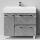 Тумба Мальта 90 напольный, ящики и дверь, Мрамор Серый софт тач ПВХ 4044-1, левый Vodok с раковиной в комплекте