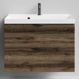 Тумба Марко 80 подвесной, ручки Черные, Дуб крымский коричневый ПВХ 131005-9005 Vodok с раковиной в комплекте