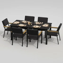 Обеденная группа DOLLA BONTA каркас карбон / стол алюминий 180 / ткань антрацит