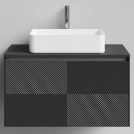 Тумба Соло 90, пример RAL 9005 Чёрный янтарь, матовая, 1 ящик, подвесной Vodok с раковиной в комплекте