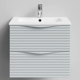 Тумба Эйфория 60 F7, пример RAL 7040 Серое окно, матовая, 2 ящика, подвесной Vodok с раковиной в комплекте