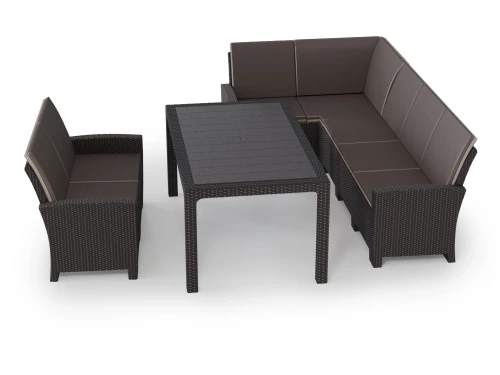 Комплект мебели под ротанг Калифорния “California“ с угловым диваном 240х136 см, 2х-местным диваном 121х62 см с подушками на спинку и столом 165х95 см