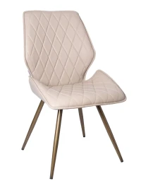 DC233 Стул мягкий поворотный 360, КРЕМОВЫЙ экокожа, каркас металл, бронза КРУГЛЫЙ