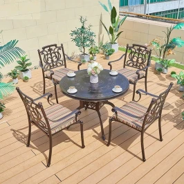 Комплект мебели из литого алюминия стол ПАЛМ «PALM» D100 арт.74397 + 4 кресла МИРАНДА «MIRANDA» арт.6200-4