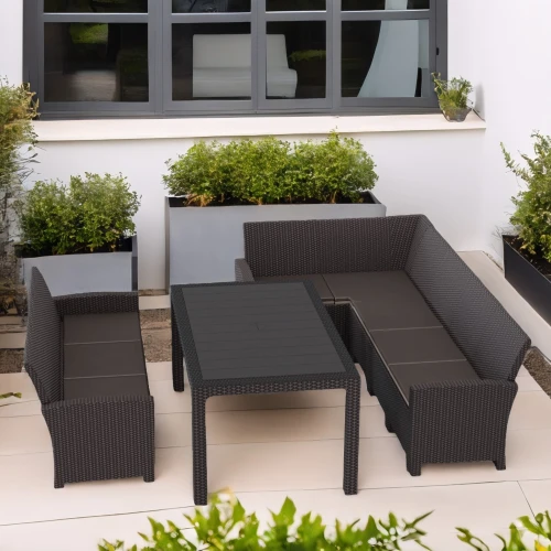 Комплект мебели под ротанг Калифорния “California“ с угловым диваном 240х136 см, 3х-местным диваном 175х62 см  с подушками  и столом 165х95 см