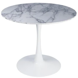 SQT-1 Стол обеденный МРАМОР D90, столешница МДФ ,основание метал белый