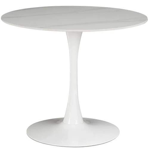 SQT-1 Стол обеденный МРАМОР D90, столешница МДФ ,основание метал белый