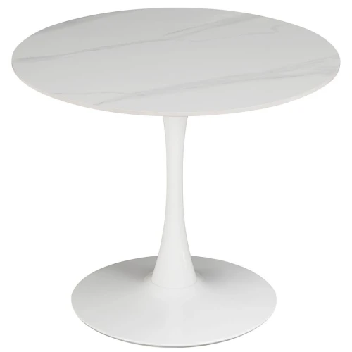 SQT-1 Стол обеденный МРАМОР D90, столешница МДФ ,основание метал белый