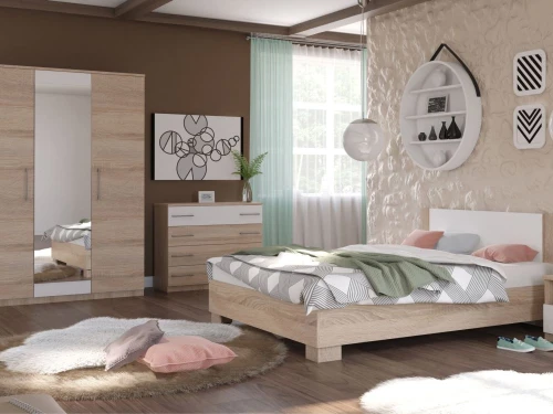 Спальня «Аврора» 3дв шк, Дуб сонома/Белый