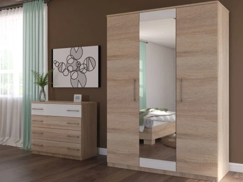 Спальня «Аврора» 3дв шк, Дуб сонома/Белый