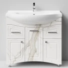 Тумба Адам 90 напольный, Мрамор Белый натур милк ПВХ 2537, левый Vodok с раковиной в комплекте