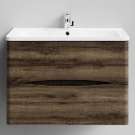 Тумба Адель 80  подвесной, Дуб крымский коричневый ПВХ 131005-9005 Vodok с раковиной в комплекте
