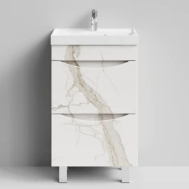 Тумба Лайт 50 напольный, Мрамор Белый натур милк ПВХ 2537 Vodok с раковиной в комплекте