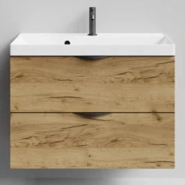 Тумба Марко 80 подвесной, ручки Черные, Дуб Тортуга ПВХ 2357-43 Vodok с раковиной в комплекте