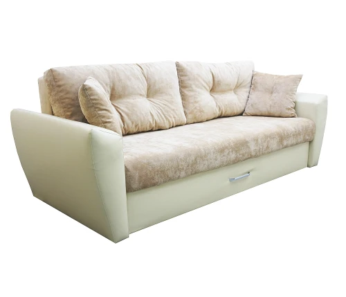 Диван еврокнижка Амстердам 160 ЛЮКС 01 ВЕЛЮР БЕЖЕВЫЙ ЭКОКОЖА БЕЖЕВАЯ НПБ