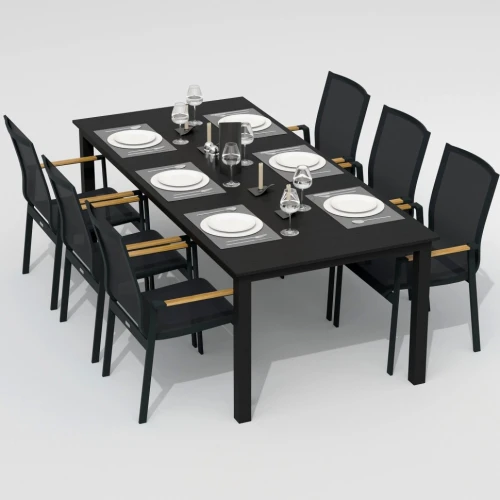 Обеденная группа DOLLA SOLA каркас карбон / стол алюминий 220 / текстилен серый