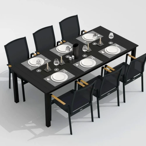 Обеденная группа DOLLA SOLA каркас карбон / стол алюминий 220 / текстилен серый