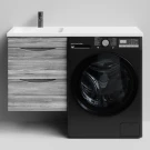 Тумба Смайл 110 подвесной, под стиральную машину, левая, Лиственница структурная контрастно-серая ПВХ 64202 Vodok с раковиной в комплекте