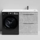 Тумба Смайл 130 напольный, под стиральную машину, правая, Мрамор Белый софт тач 4044-2 Vodok с раковиной в комплекте