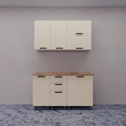 Готовый кухонный гарнитур МК Аленушка 1,4м с ящ. Орхидея Крем,скоба черный,черный