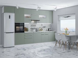 Прямая модульная кухня Фьюжн-01 Silky Mint Белый 2340*3600*600