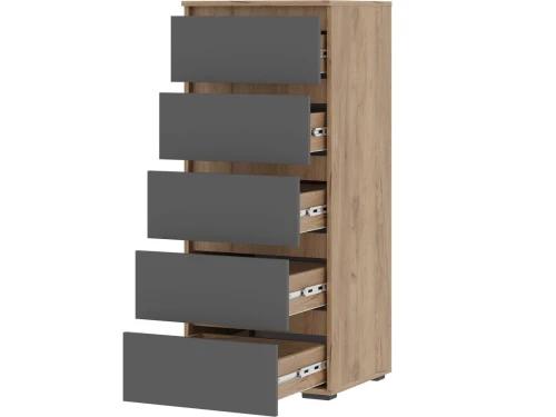 Комод «Хелен» КМ-03 5 ящиков, графит/дуб крафт золотой