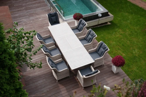 Набор: ГАРДА раскладной обед. стол + 8 кресел БЕРГАМО (цвет серый)