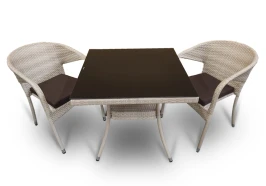 Обеденная группа комплект мебели стол Вайнхейвен 70х70 + 2 кресла Греция из полиротанга Wood