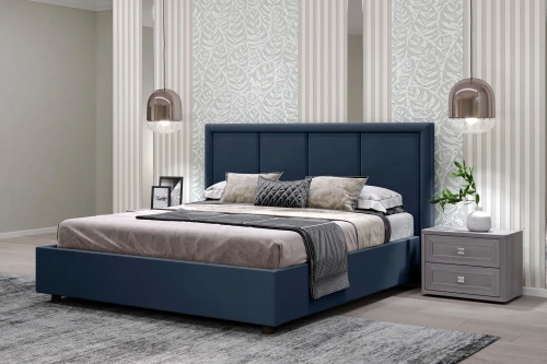 Кровать-8М с подъёмным основанием 1400 темно-синяя