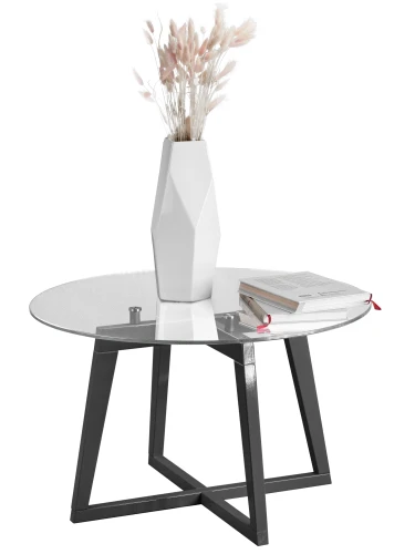 Стол журнальный Рилле 445 серый графит/стекло прозрачное (круг)