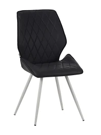 DC230 Стул мягкий, ЧЕРНЫЙ экокожа, каркас металл, белый КРУГЛЫЙ