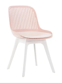 DC270 Стул пластиковый, РОЗОВЫЙ c подушкой, ноги белые