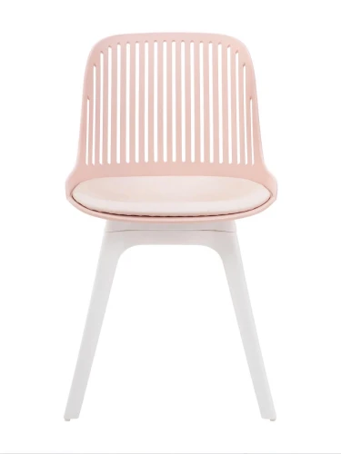 DC270 Стул пластиковый, РОЗОВЫЙ c подушкой, ноги белые