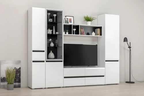 Сидней Тумба под ТВ 13.63 Белый премиум, Черный  0190 PE, белый глянец