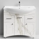 Тумба Адам 90 напольный, Мрамор Белый натур милк ПВХ 2537, правый Vodok с раковиной в комплекте