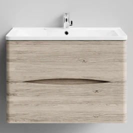 Тумба Адель 80  подвесной, Дубослив ореховый светлый ПВХ 3445 Vodok с раковиной в комплекте