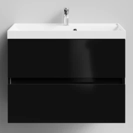 Тумба Бест 80  подвесной, черный глянец Vodok с раковиной в комплекте