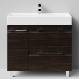 Тумба Мальта 90 напольный, ящики и дверь, Палисандр ПВХ 43101, левый Vodok с раковиной в комплекте