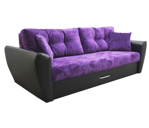 Диван еврокнижка Амстердам 160 ЛЮКС 11 ФИОЛЕТОВЫЙ ВЕЛЮР ЭКОКОЖА ЧЕРНАЯ НПБ